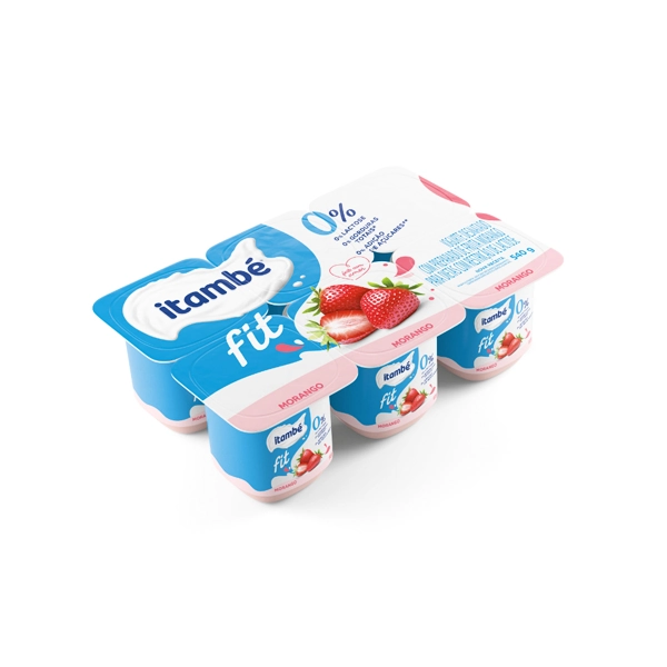 Iogurte Desnatado Morango Zero Lactose Itambé Fit Bandeja 540g 6 Unidades