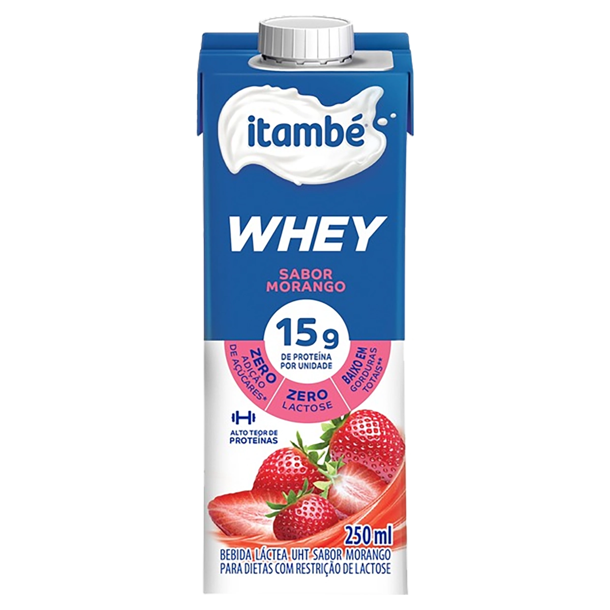 Bebida Láctea Uht Morango Zero Lactose Itambé Whey Caixa 250ml