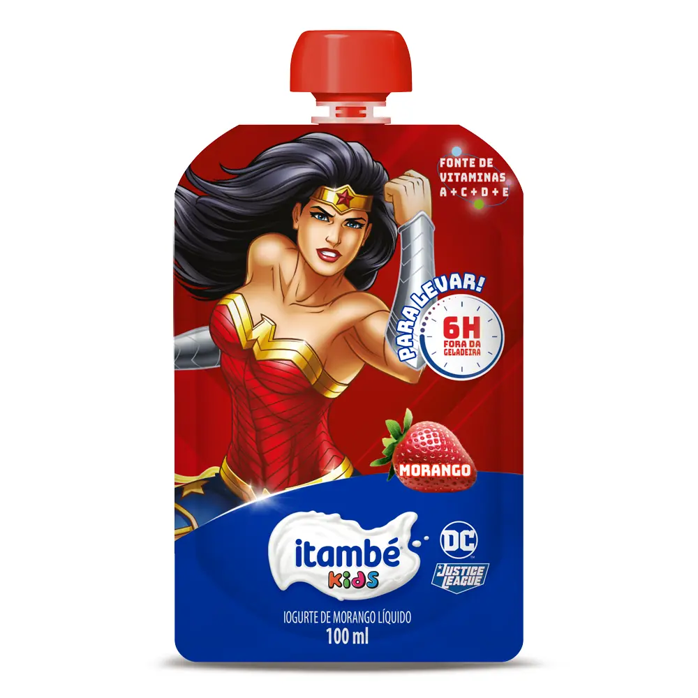 Iogurte Parcialmente Desnatado Morango Justice League Itambé Kids Squeeze 100ml