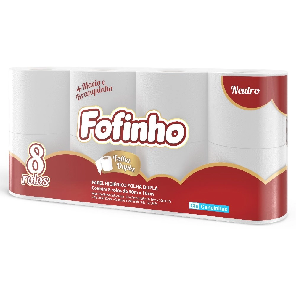 Papel Higiênico Folha Dupla Neutro Fofinho 30m Pacote 8 Unidades