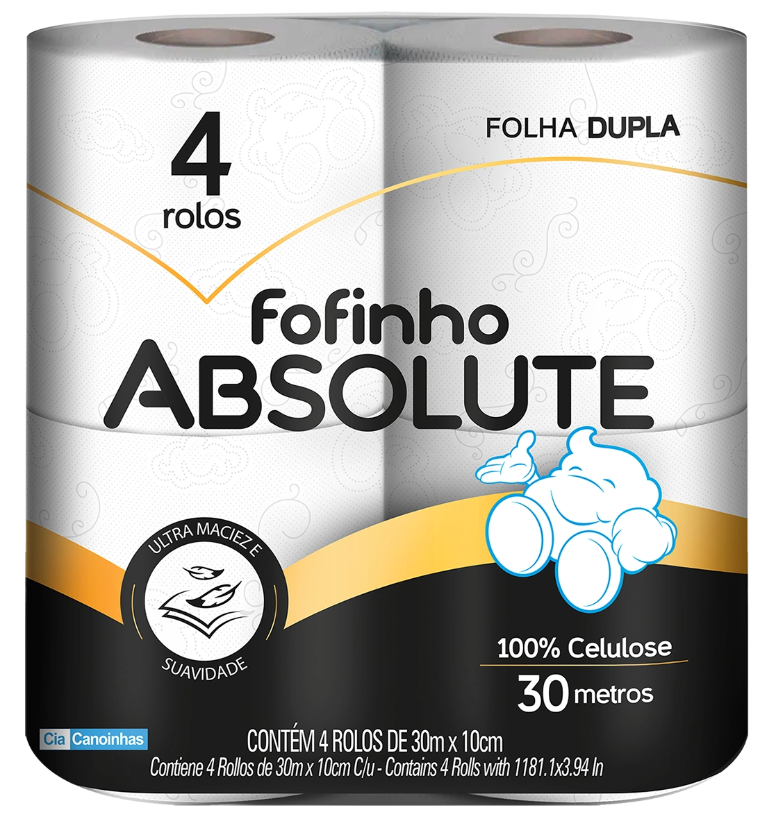 Papel Higiênico Folha Dupla Fofinho Absolute 30m Pacote 4 Unidades