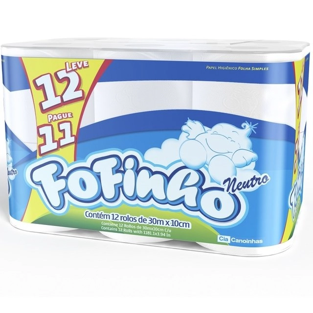 Papel Higiênico Fofinho Folha Simples 30m Neutro 12 Rolo