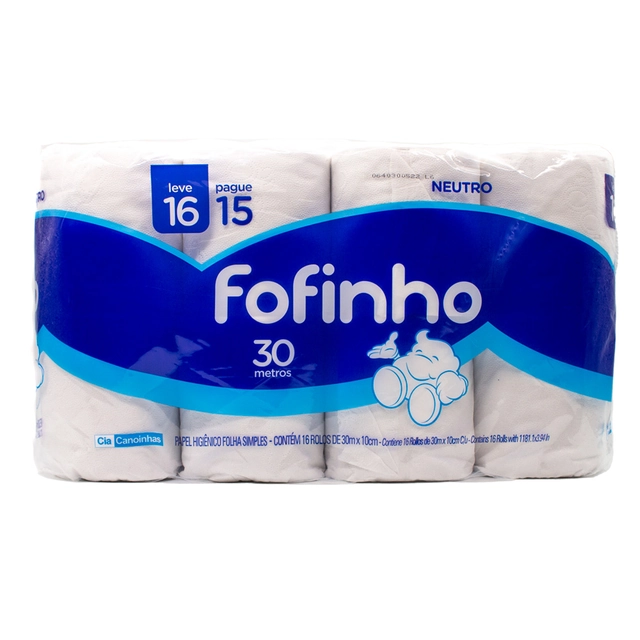 Papel Higiênico Fofinho Folha Simples Neutro 16 Rolos
