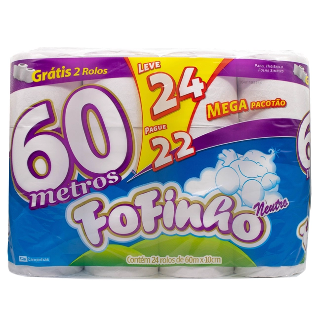 Papel Higiênico Fofinho Folha Simples Neutro 24 Rolos