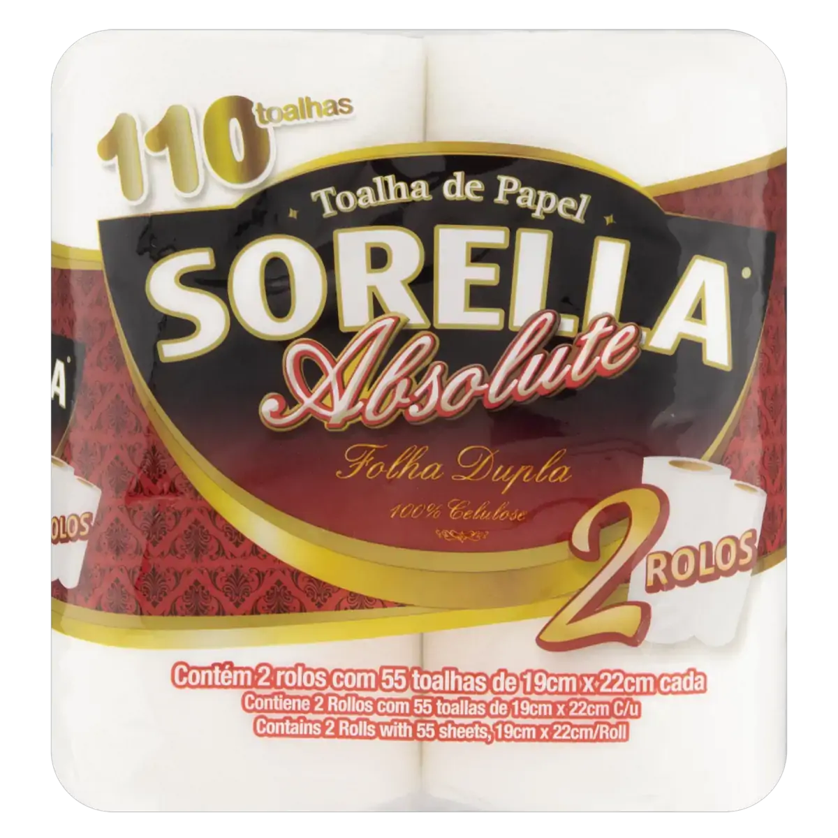 Toalha De Papel Folha Dupla Sorella Absolute Pacote 2 Unidades