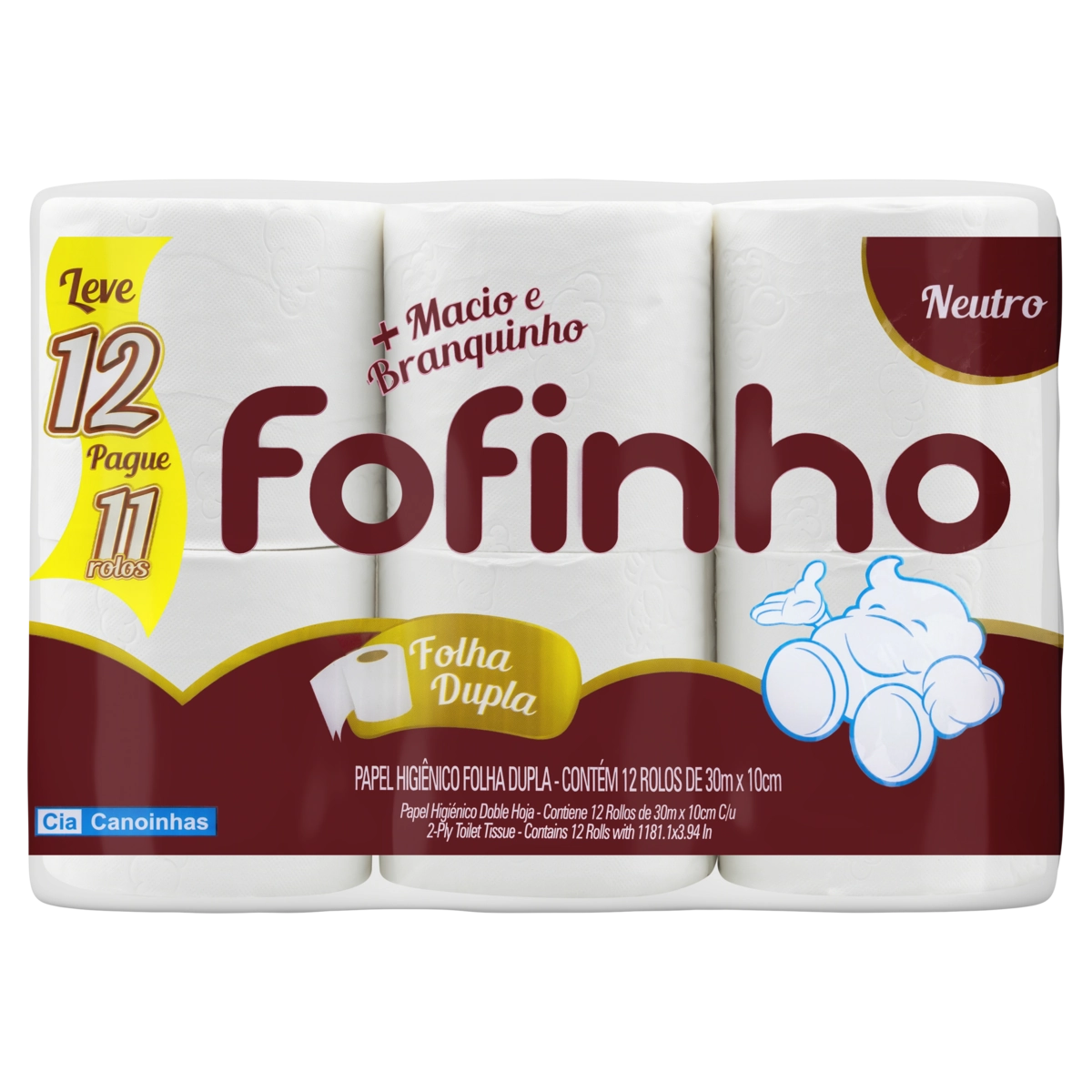 Papel Higiênico Folha Dupla Neutro 30m Fofinho 12un