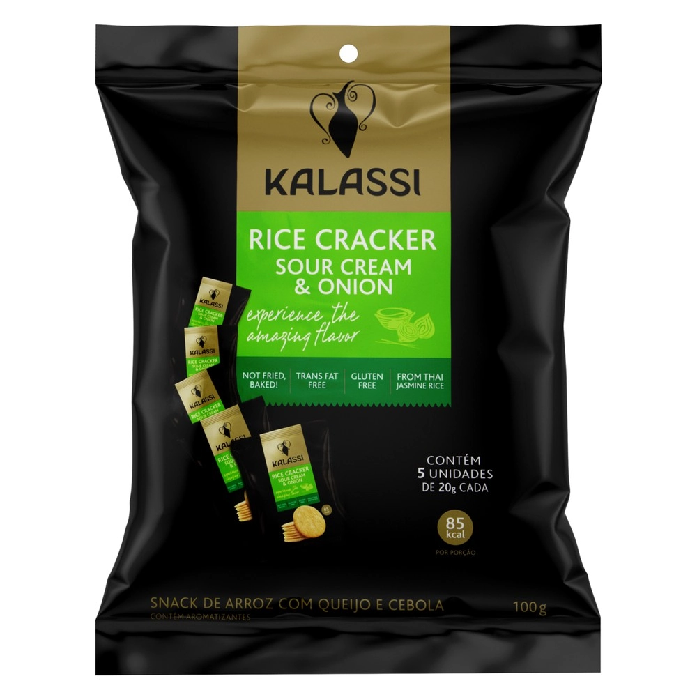 Pack Snack De Arroz Queijo E Cebola Kalassi Pacote 100g 5 Unidades