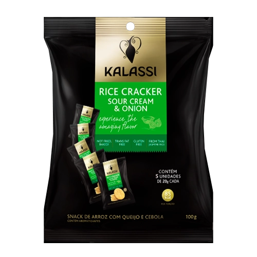 Pack Snack De Arroz Queijo E Cebola Kalassi Caixa 160g 8 Unidades