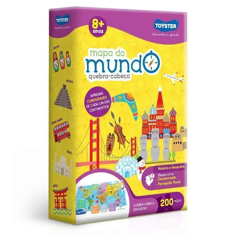 Quebra-Cabeça - Mapa do Mundo - 200 peças- Toyster
