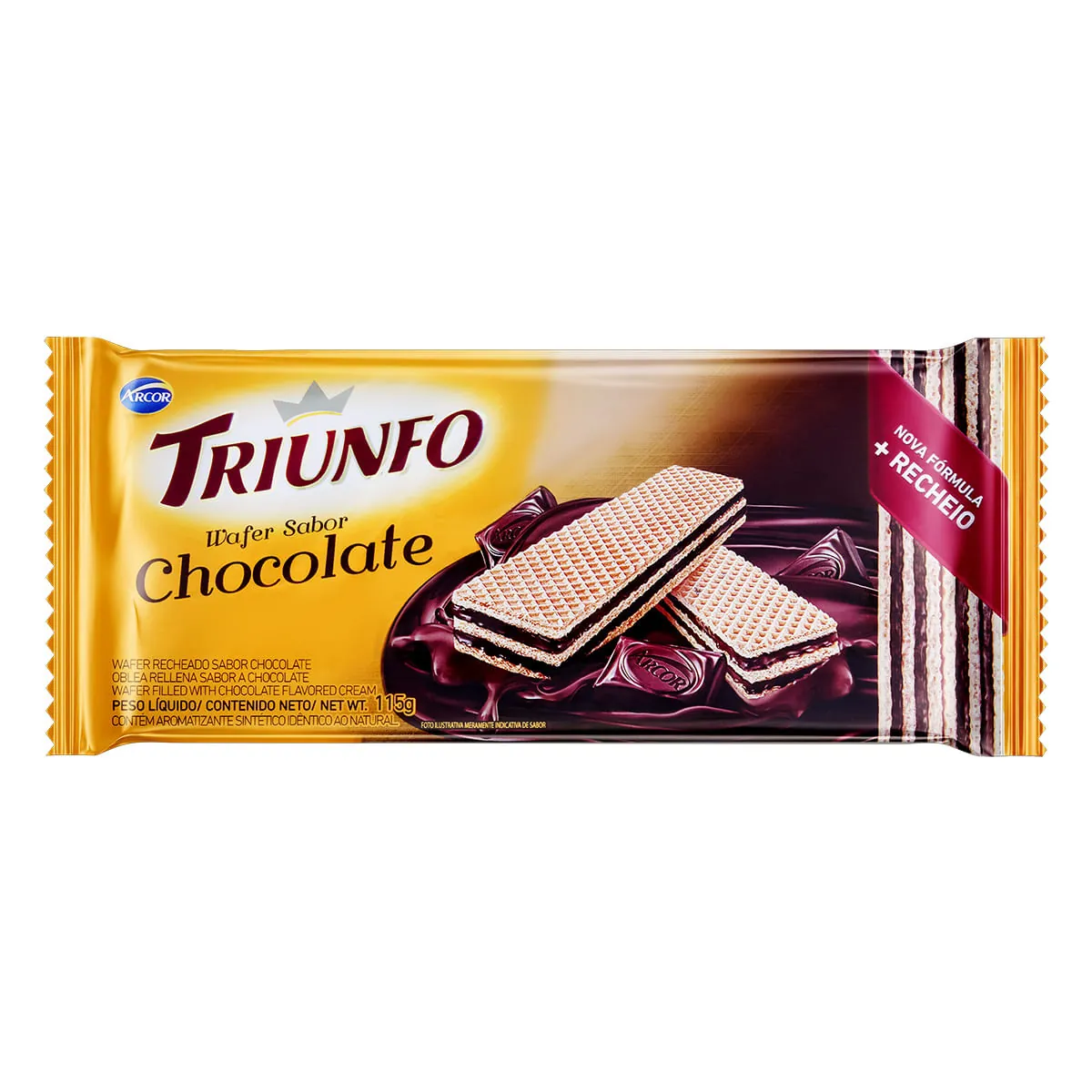 Biscoito Wafer Recheio Chocolate Arcor Triunfo Pacote 115g
