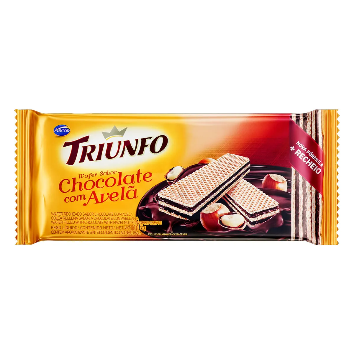 Biscoito Wafer Recheio Chocolate com Avelã Arcor Triunfo Pacote 115 g