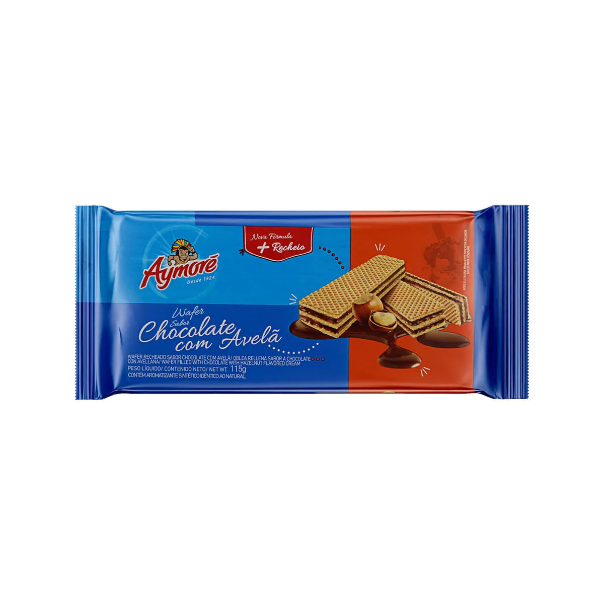 Biscoito Wafer Recheio Chocolate com Avelã Aymoré Pacote 115g