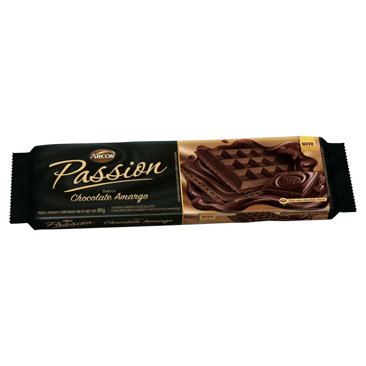 Biscoito Wafer Chocolate Recheio Chocolate Amargo Arcor Passion Pacote 80g