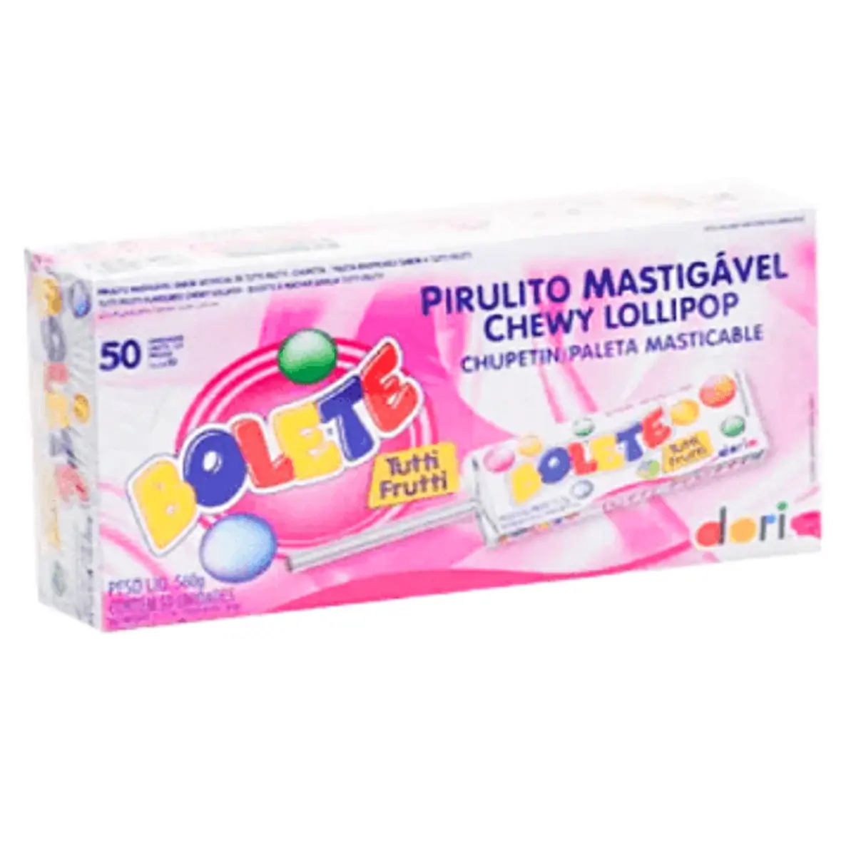 Pack Pirulito Mastigável Tutti Frutti Bolete Caixa 560g 50 Unidades
