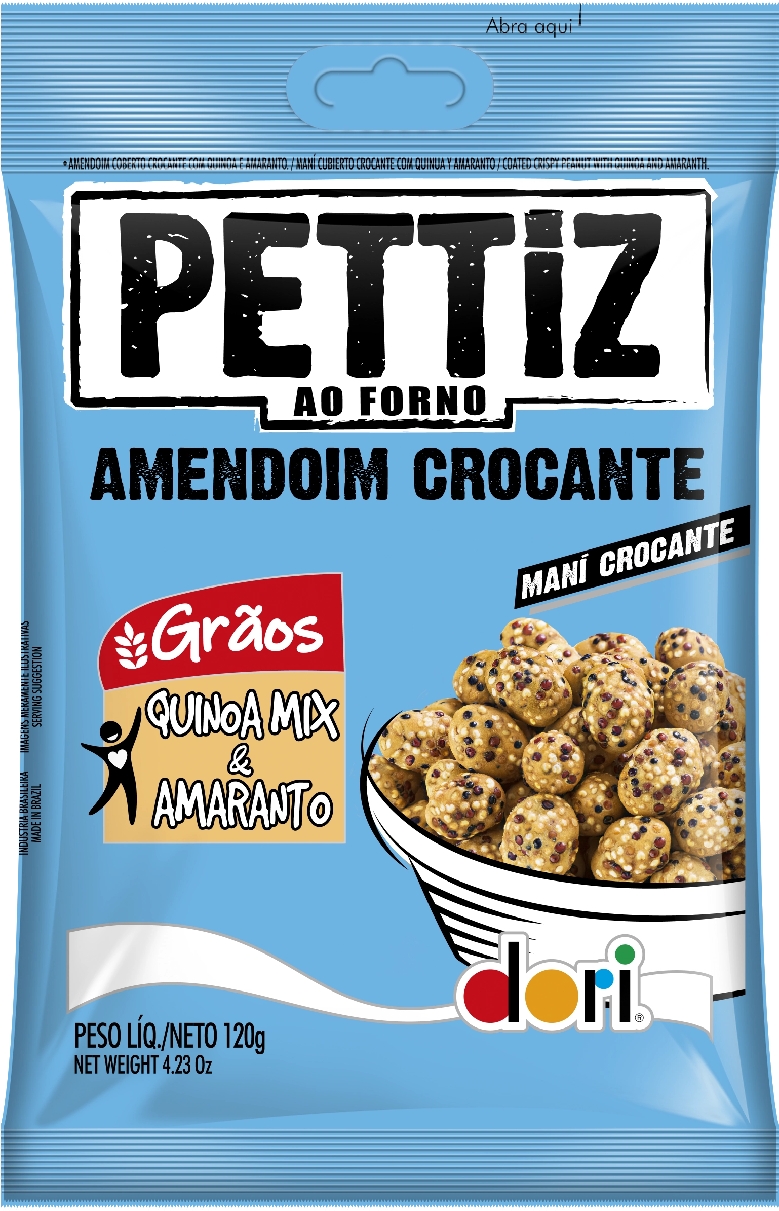 Amendoim Grãos Crocante Quinoa Mix Amaranto Dori Pettiz Pacote 120g