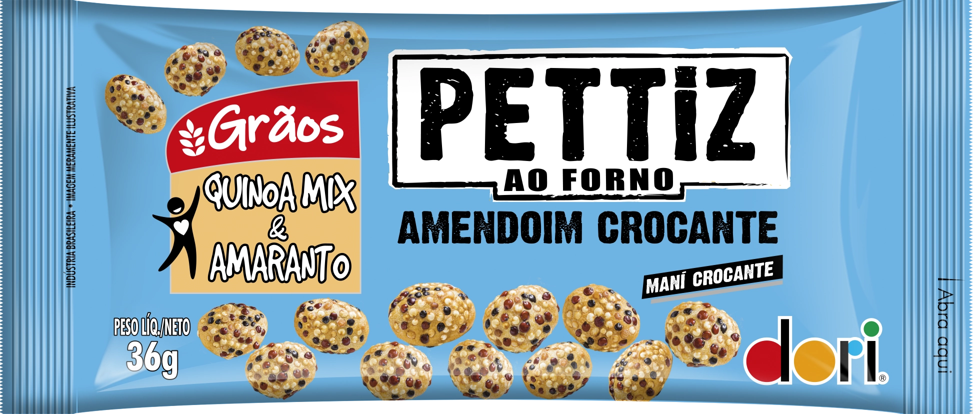 Amendoim Crocante Quinoa Mix Amaranto Dori Pettiz Pacote 36g