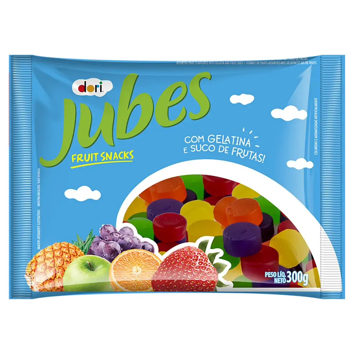 Bala De Goma Banana, Morango Ou Framboesa Dori Jubes Fruit Snacks Pacote 300g