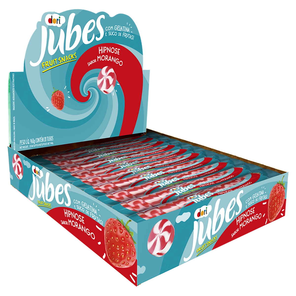 Bala De Goma Morango Hipnose Dori Jubes Fruit Snacks Pacote 48g