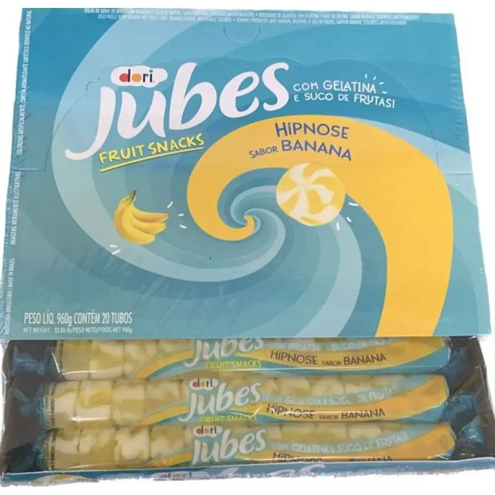 Bala De Goma Banana Hipnose Dori Jubes Fruit Snacks Caixa 960g 20 Unidades