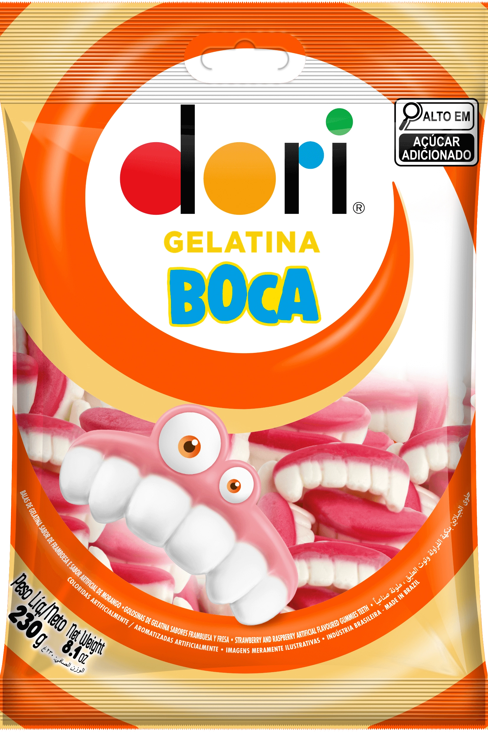Bala De Gelatina Framboesa E Morango Boca Dori Pacote 230g