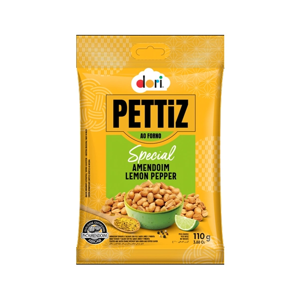 Amendoim Torrado Salgado Sem Pele Lemon Pepper Dori Pettiz Special Pacote 110g