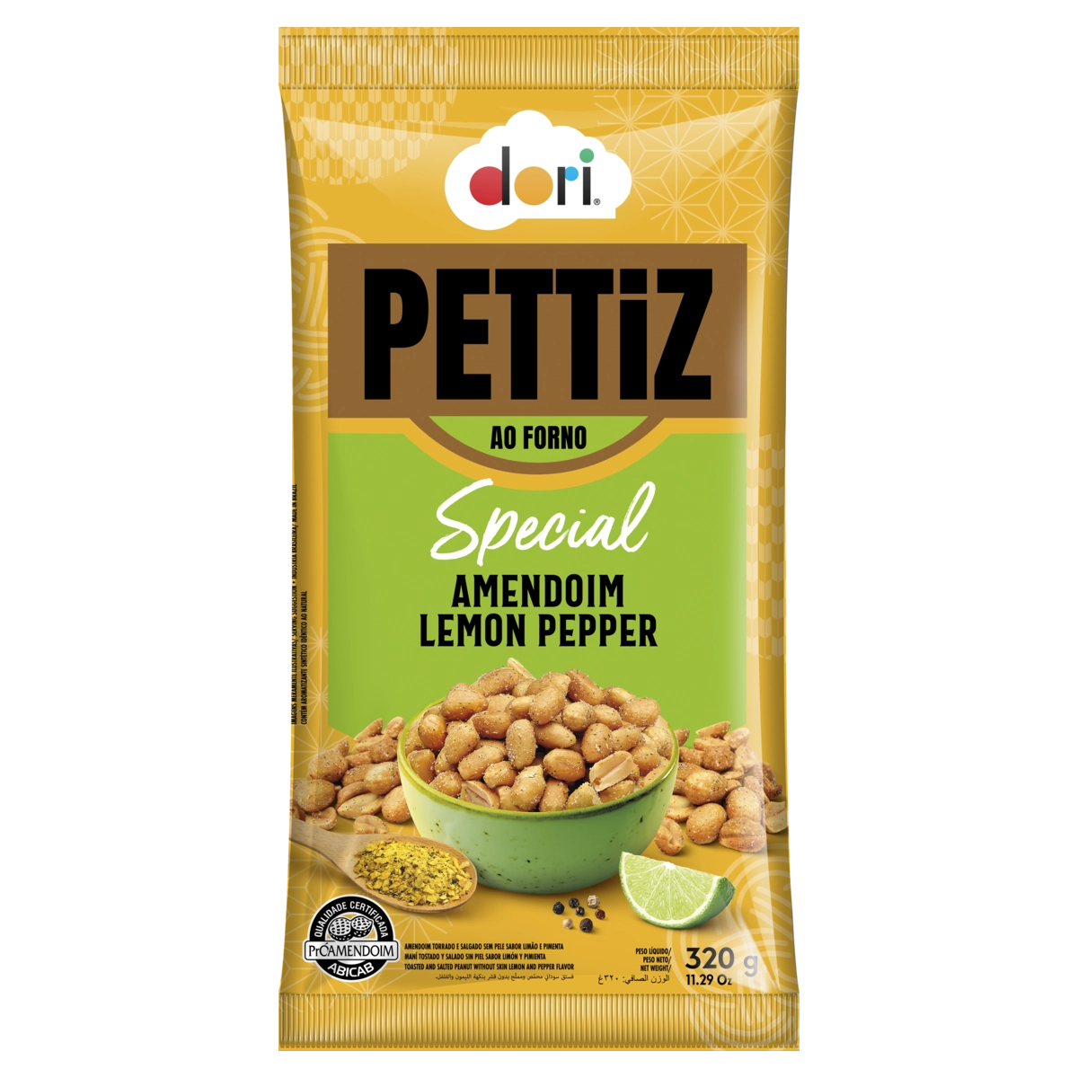 Amendoim Torrado Salgado Sem Pele Lemon Pepper Dori Pettiz Special Pacote 320g