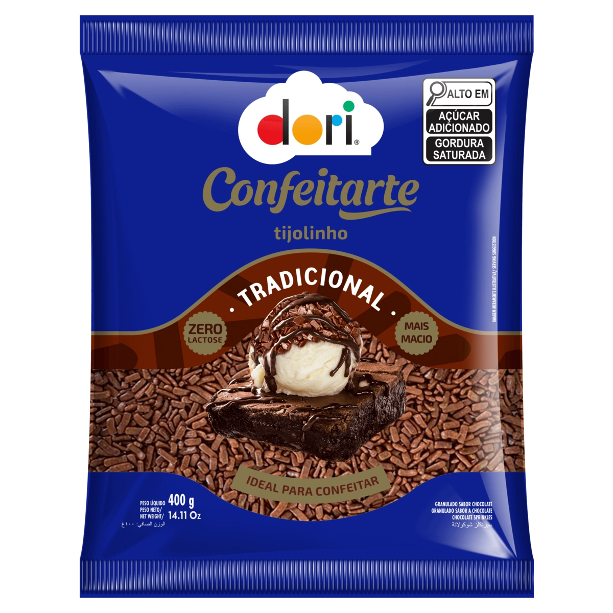 Confeito Granulado Tijolinho Tradicional Zero Lactose Dori Confeitarte Pacote 400g