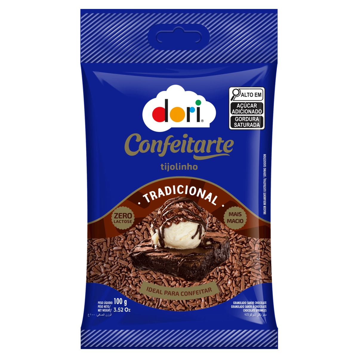 Confeito Granulado Tijolinho Tradicional Zero Lactose Dori Confeitarte Pacote 100g