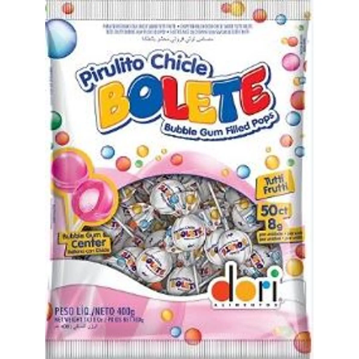 Pirulito Tutti Frutti Recheio Chicle Bolete Pacote 400g