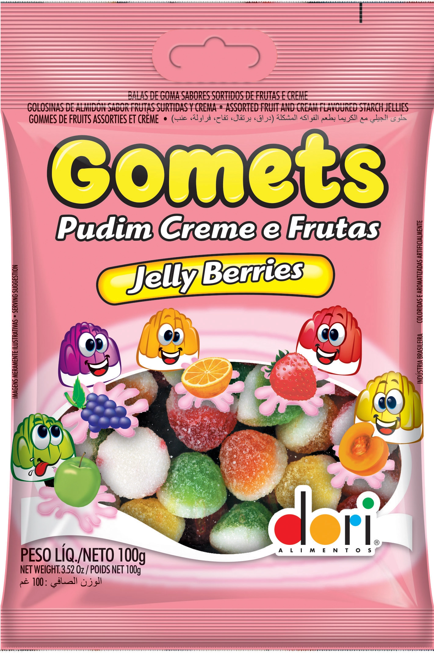 Bala De Goma Creme E Frutas Pudim Jelly Berries Dori Gomets Pacote 100g