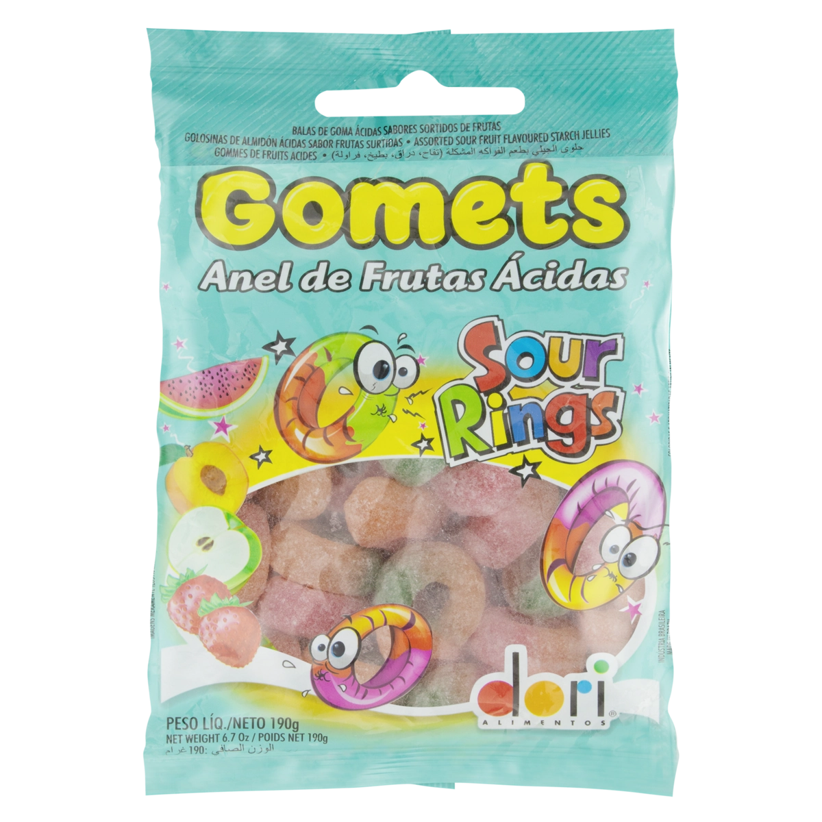 Bala De Goma Frutas ácidas Anel Dori Gomets Pacote 190g