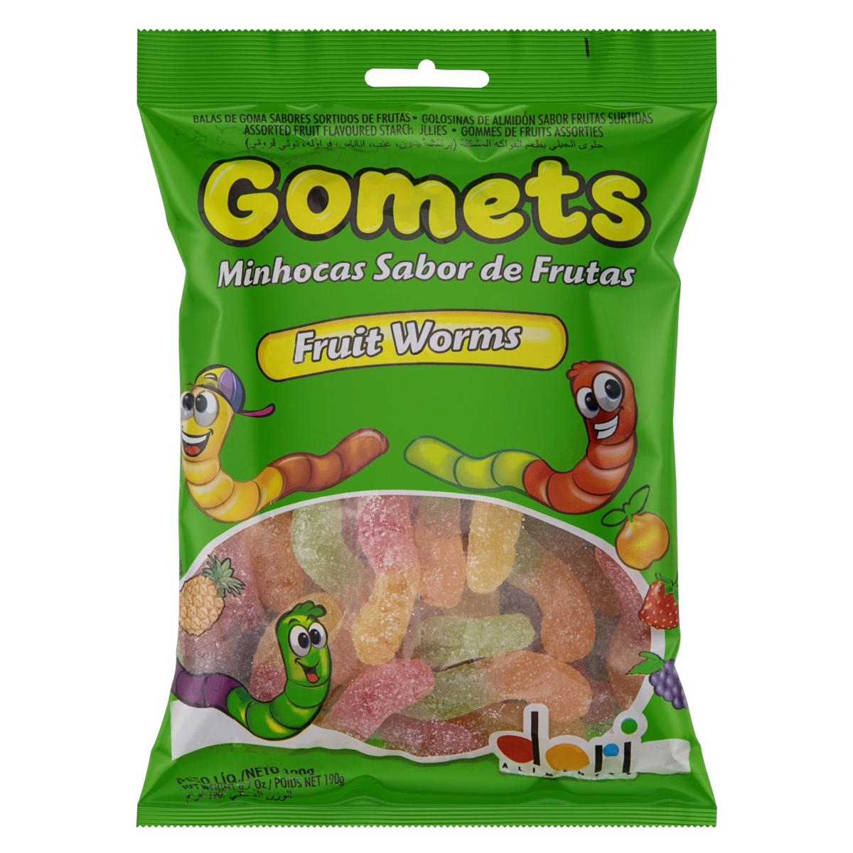 Bala De Goma Frutas Sortidas Minhocas Dori Gomets Pacote 190g
