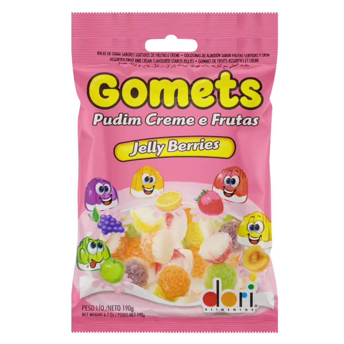 Bala De Goma Creme E Frutas Pudim Jelly Berries Dori Gomets Pacote 190g