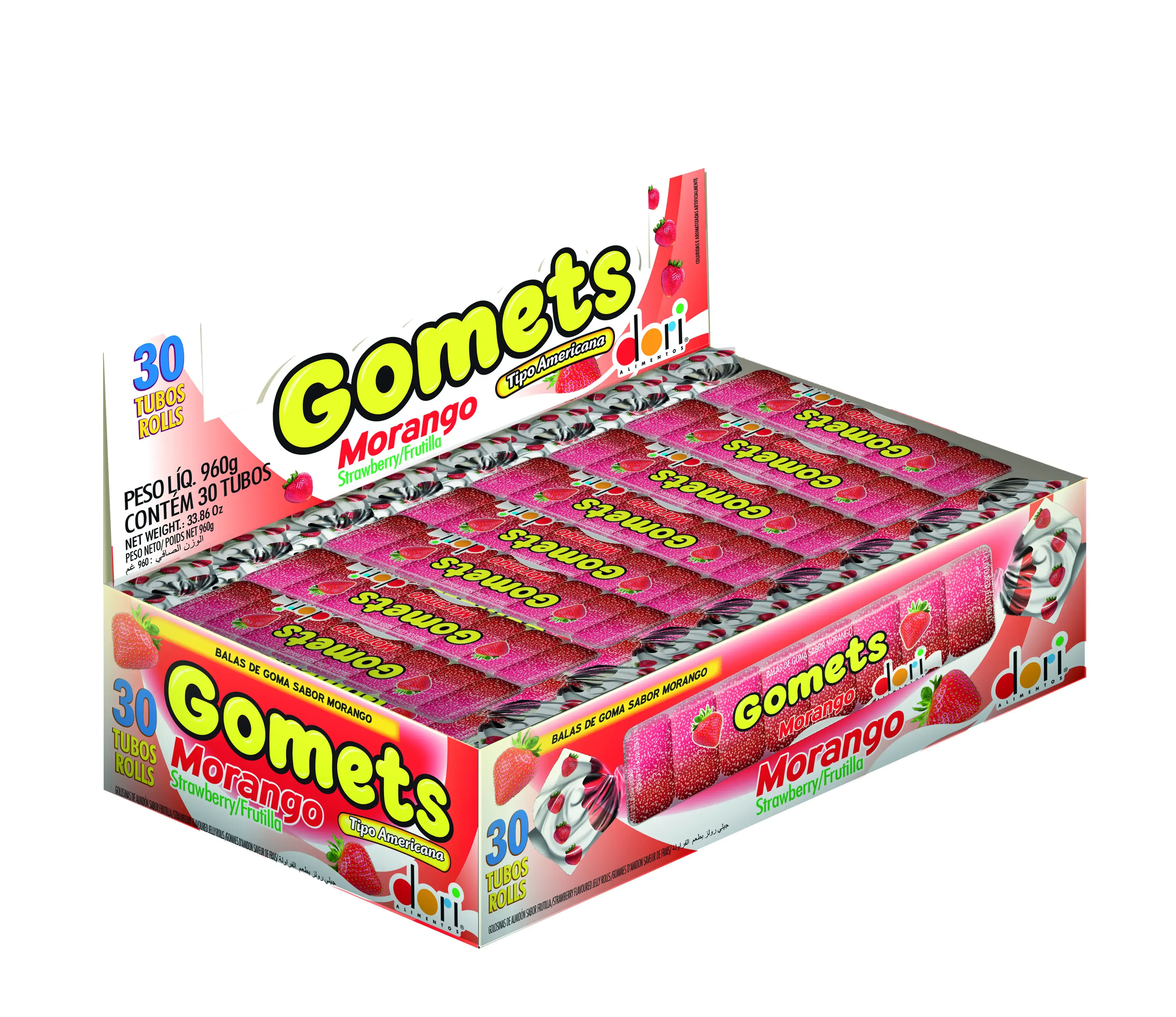 Bala De Goma Americana Morango Dori Gomets Caixa 960g 30 Unidades