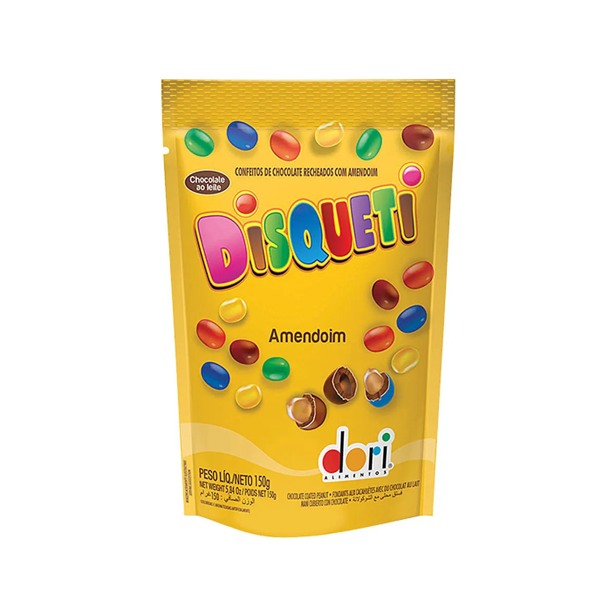 Confeito de Chocolate ao Leite Recheado com Amendoim Disqueti 150g
