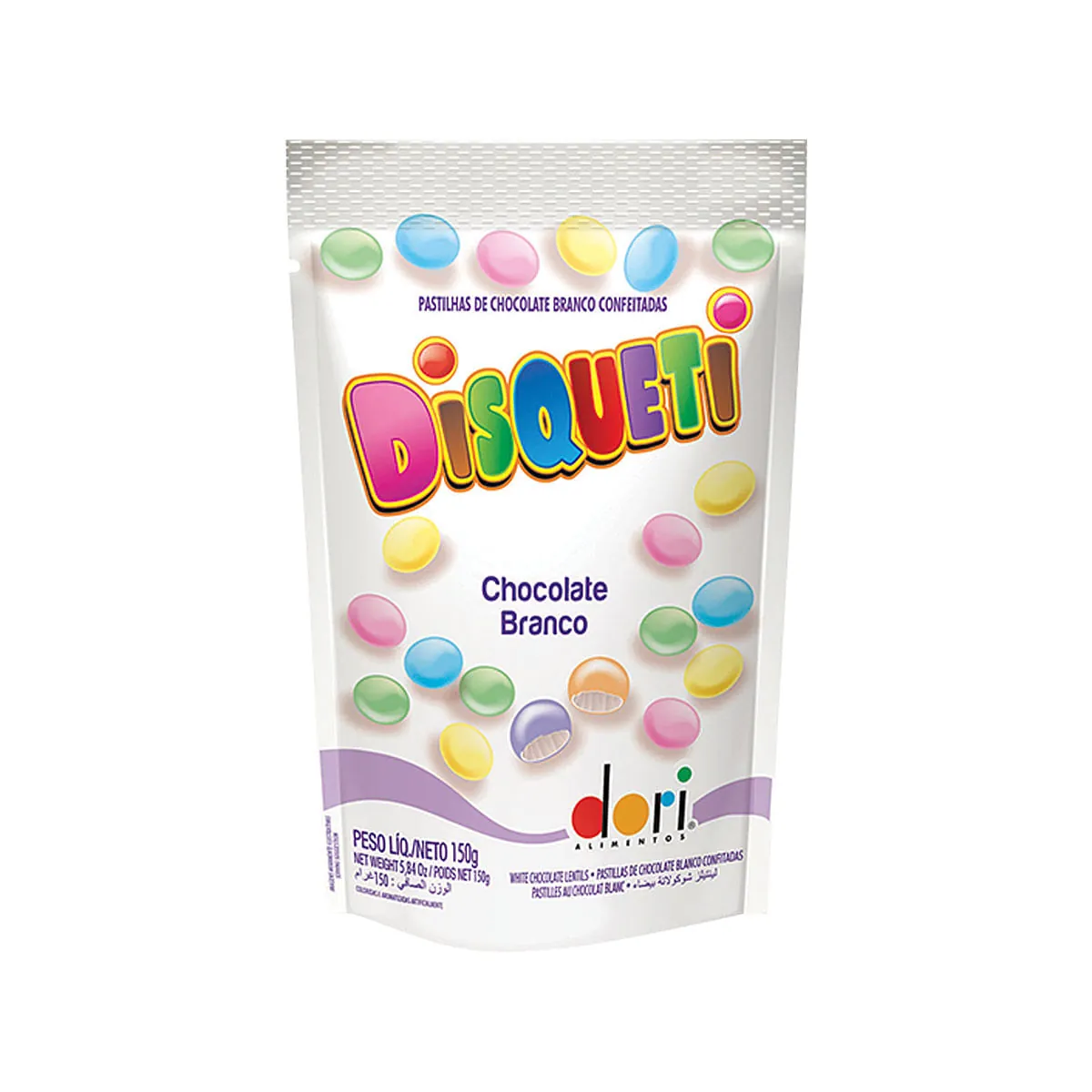 Pastilha De Chocolate Branco Dori Disqueti Pouch 150g