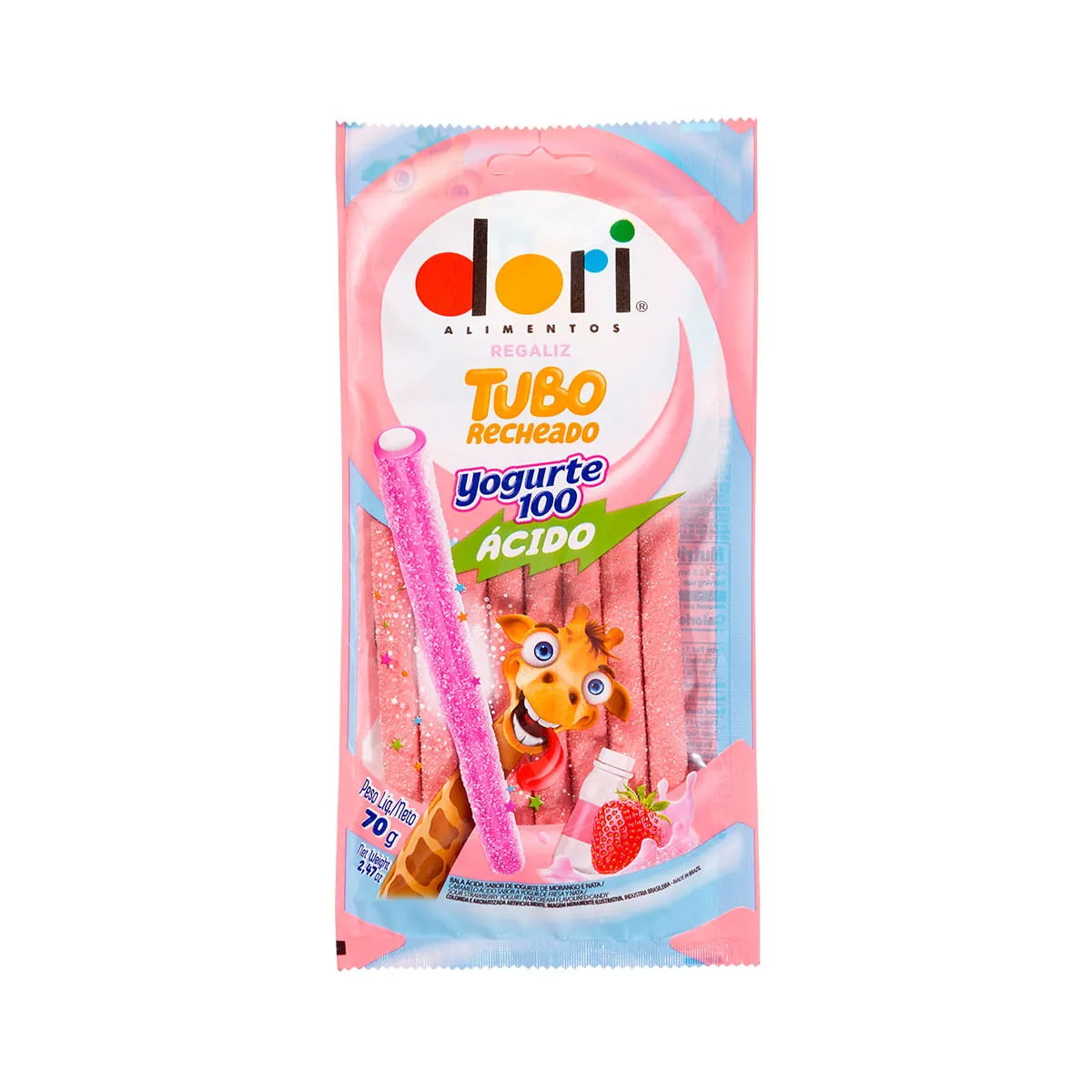 Bala Regaliz Iogurte De Morango ácido Tubo Dori Yogurte100 Pacote 70g