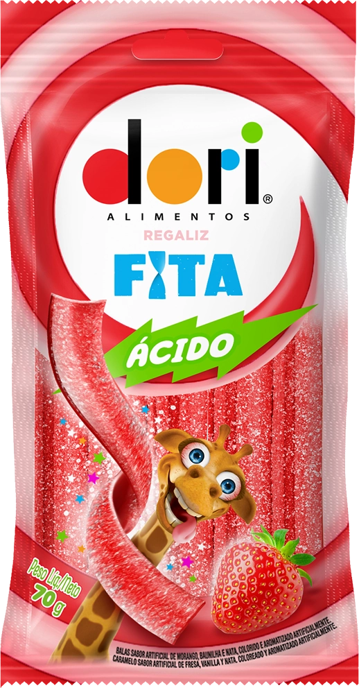 Bala Regaliz Dori 70g Fita Acido Morango