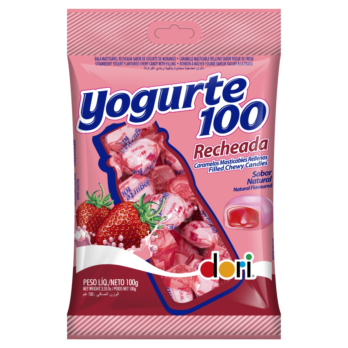 Bala Recheio Iogurte De Morango Dori Yogurte100 Pacote 100g