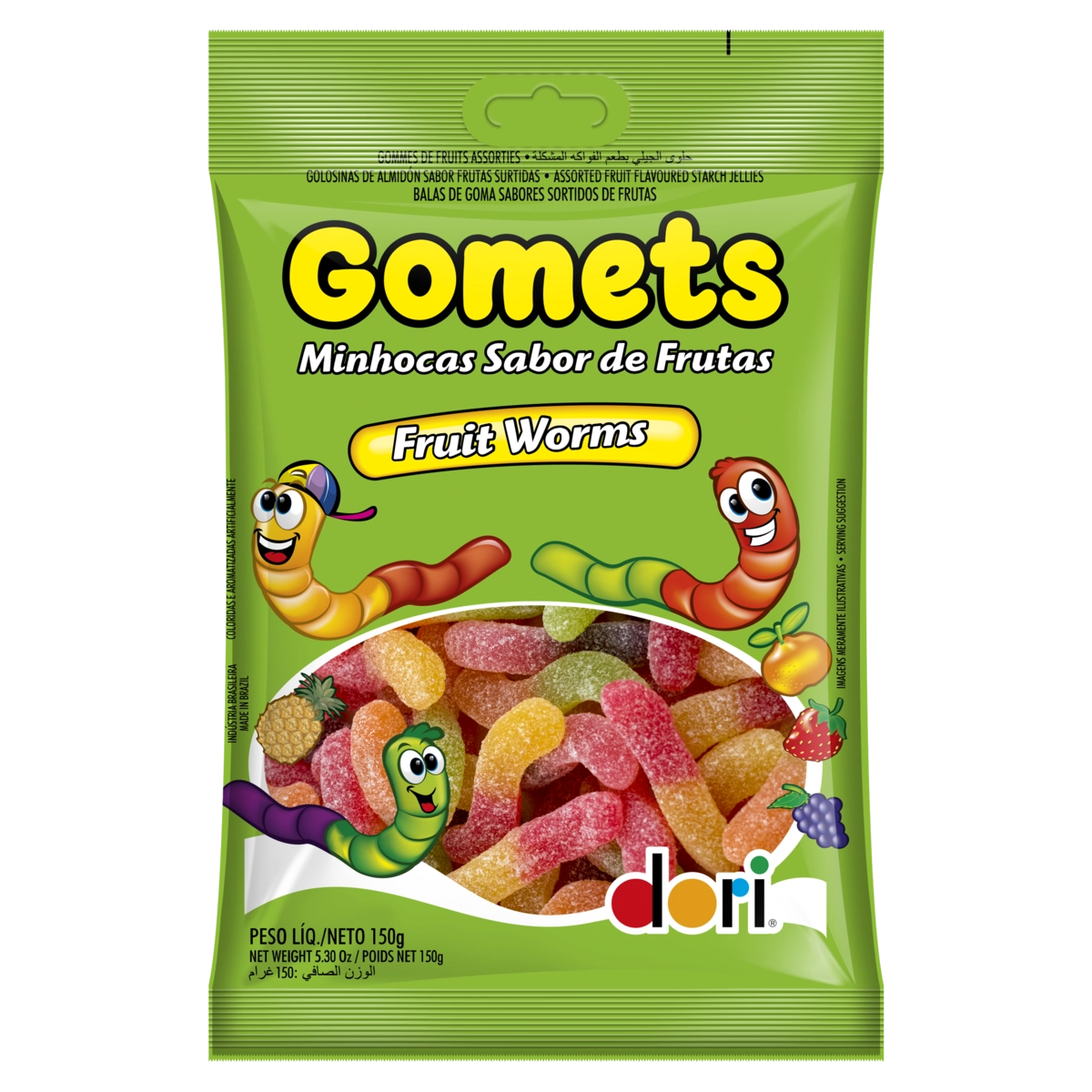 Bala De Goma Frutas Sortidas Minhocas Dori Gomets Pacote 150g