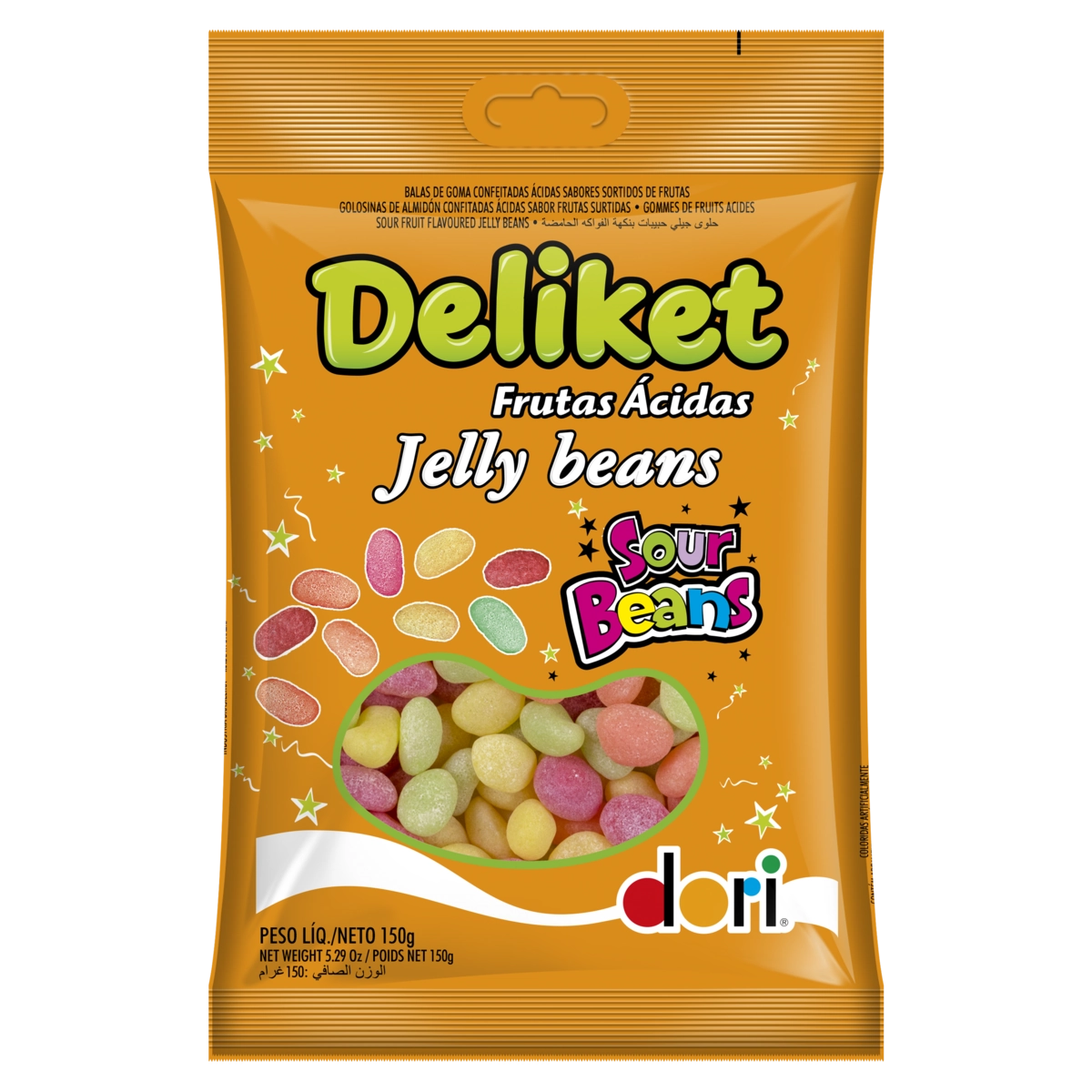 Bala De Goma Frutas ácidas Jelly Beans Dori Deliket Pacote 150g