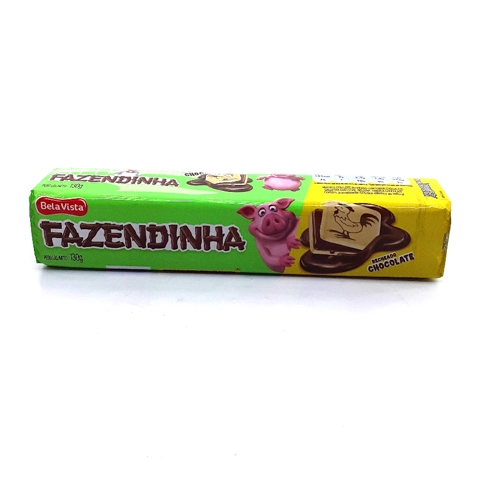 Biscoito Leite Recheio Chocolate Bela Vista Fazendinha Pacote 130g