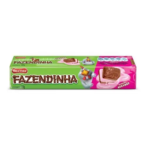 Biscoito Chocolate Recheio Morango Bela Vista Fazendinha Pacote 130g