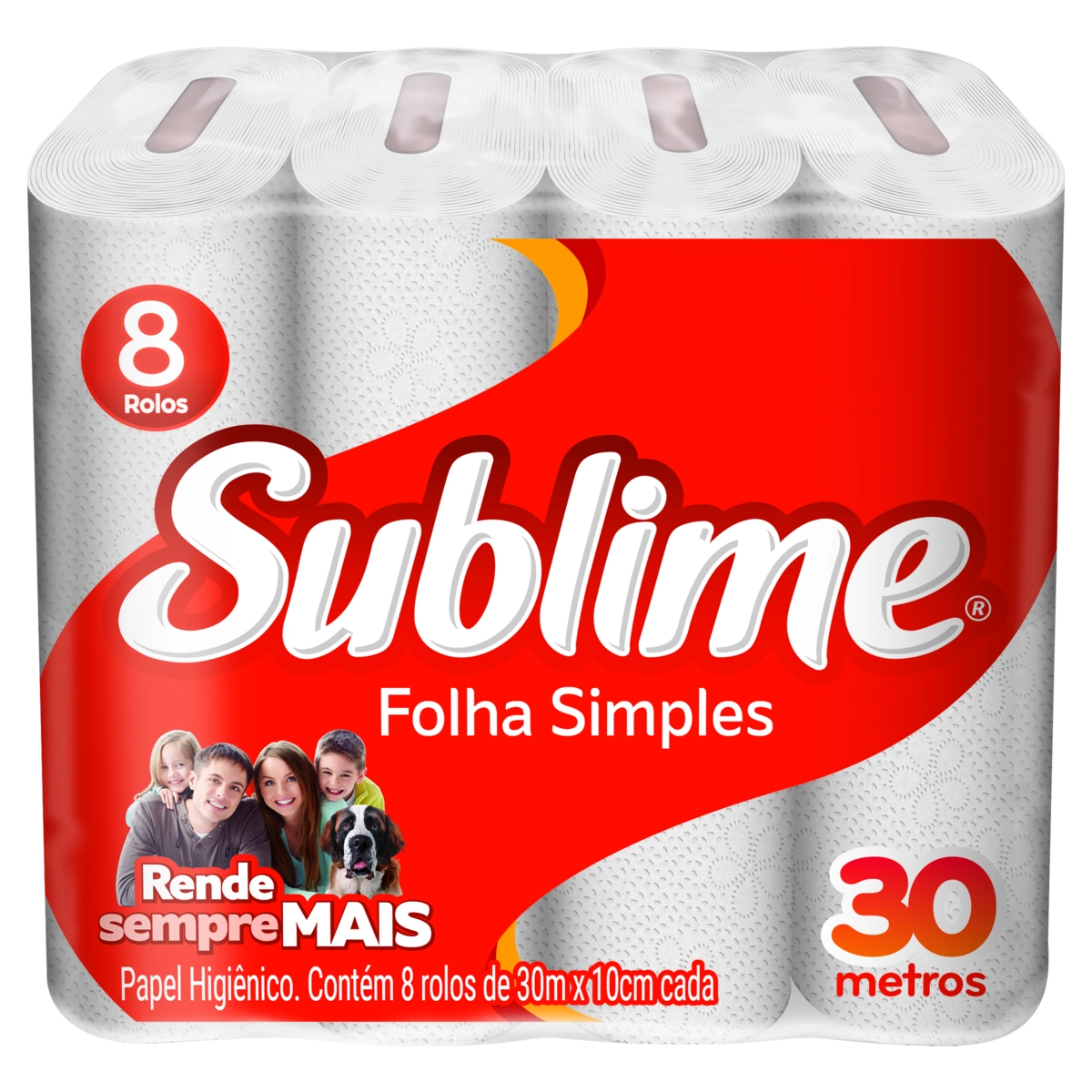 Papel Higiênico Folha Simples SUBLIME Pacote com 8 Unidades