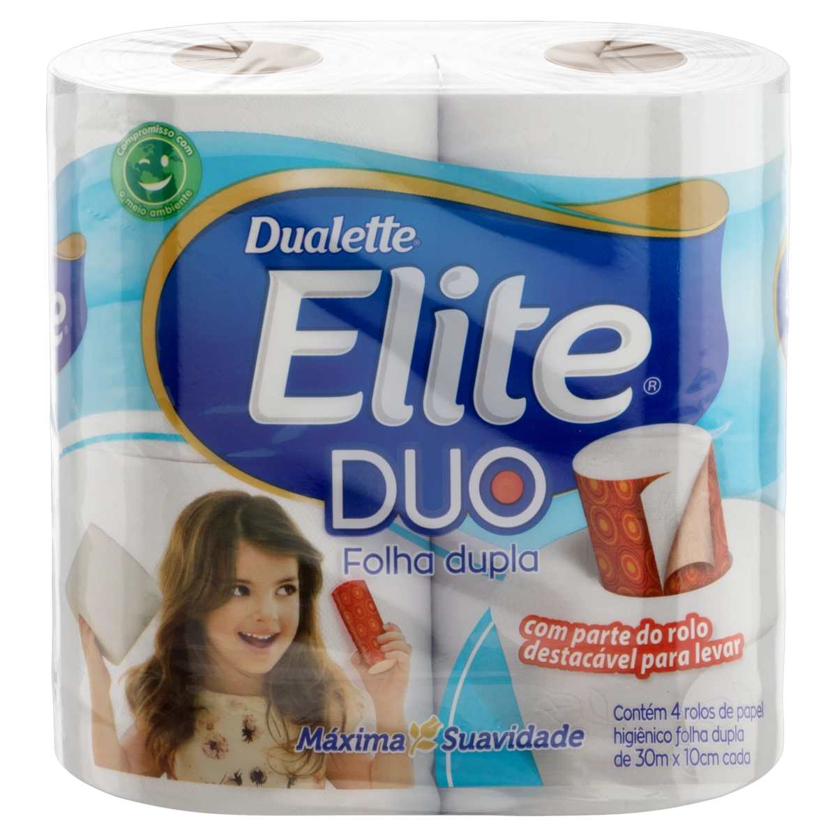 Papel Higiênico Folha Dupla Elite Dualette Duo 30m Pacote 4 Unidades