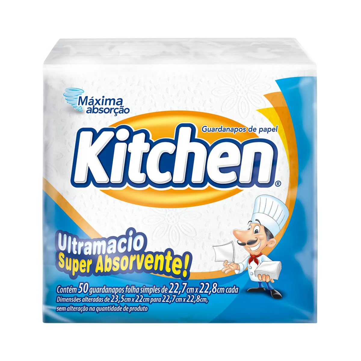 Guardanapo De Papel Folha Simples KITCHEN 22,7x22,8 Com 50 Unidades
