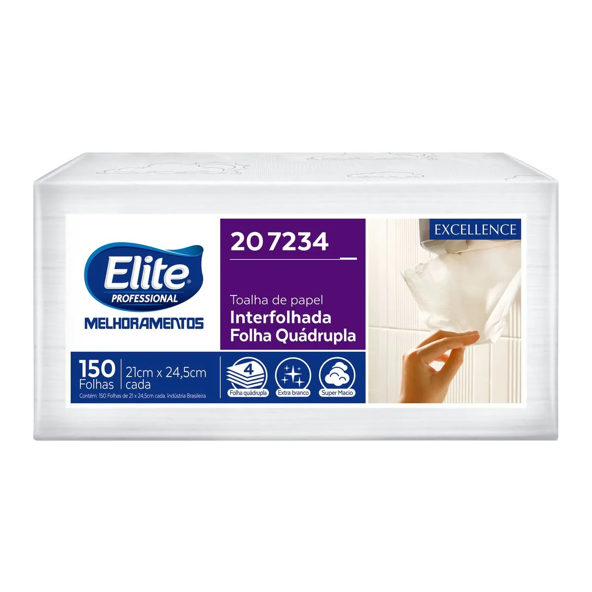 Papel Toalha Interfolhado Elite Folha Quádrupla 150 Folhas