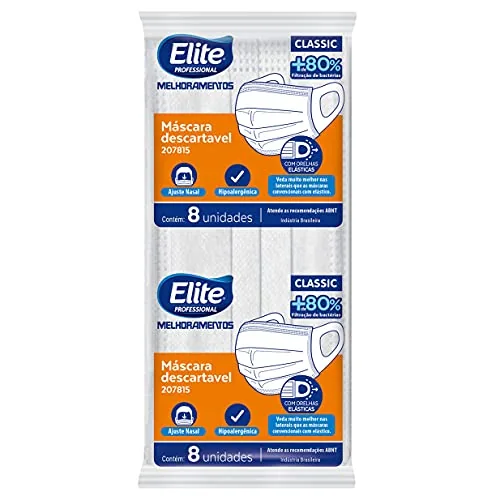 Máscara De Proteção Descartável Elite Classic 32 X 08, Elite, Branca, Pacote De 32