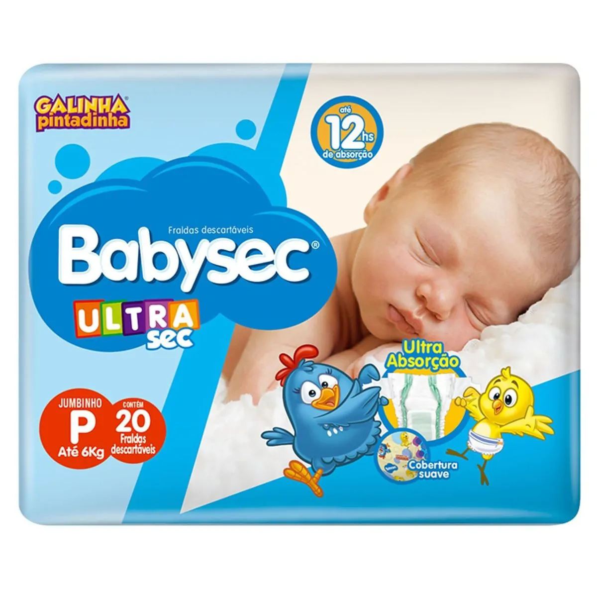 Fralda BABYSEC Ultra Galinha Pintadinha Tamanho P Pacote com 20 Unidades