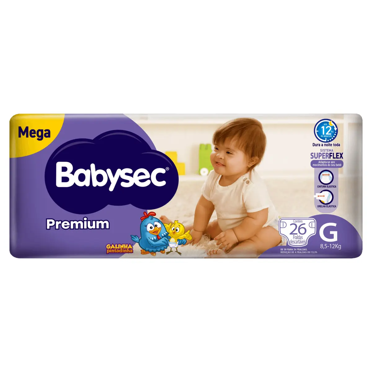Fralda Babysec Premium Galinha Pintadinha G com 26 Unidades
